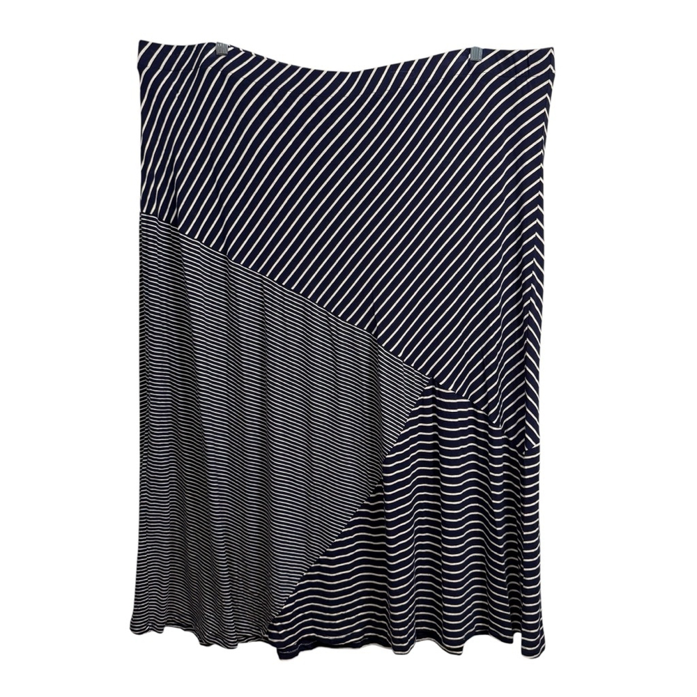 Coldwater Creek Striped Midi Skirt 3X Blue White Stretch Flowy